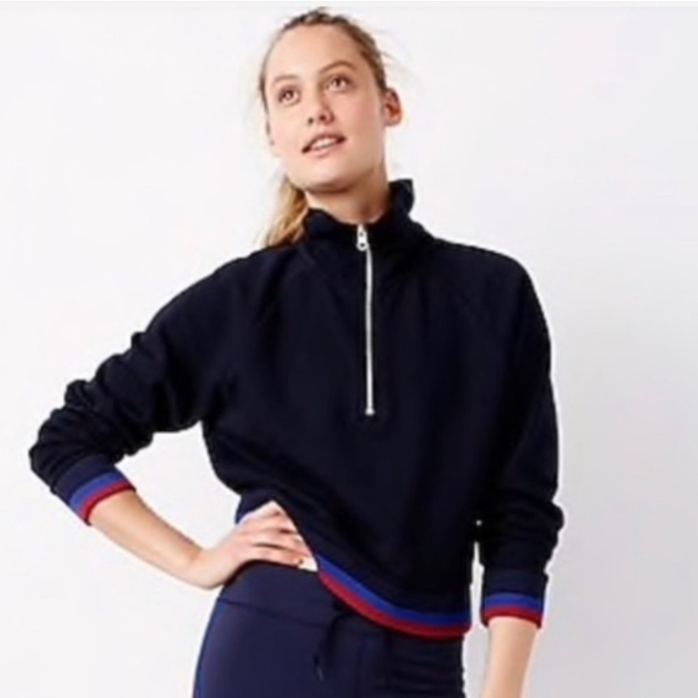 J. Crew Half-zip Jacket in Sport Stripe with Double Front Pockets